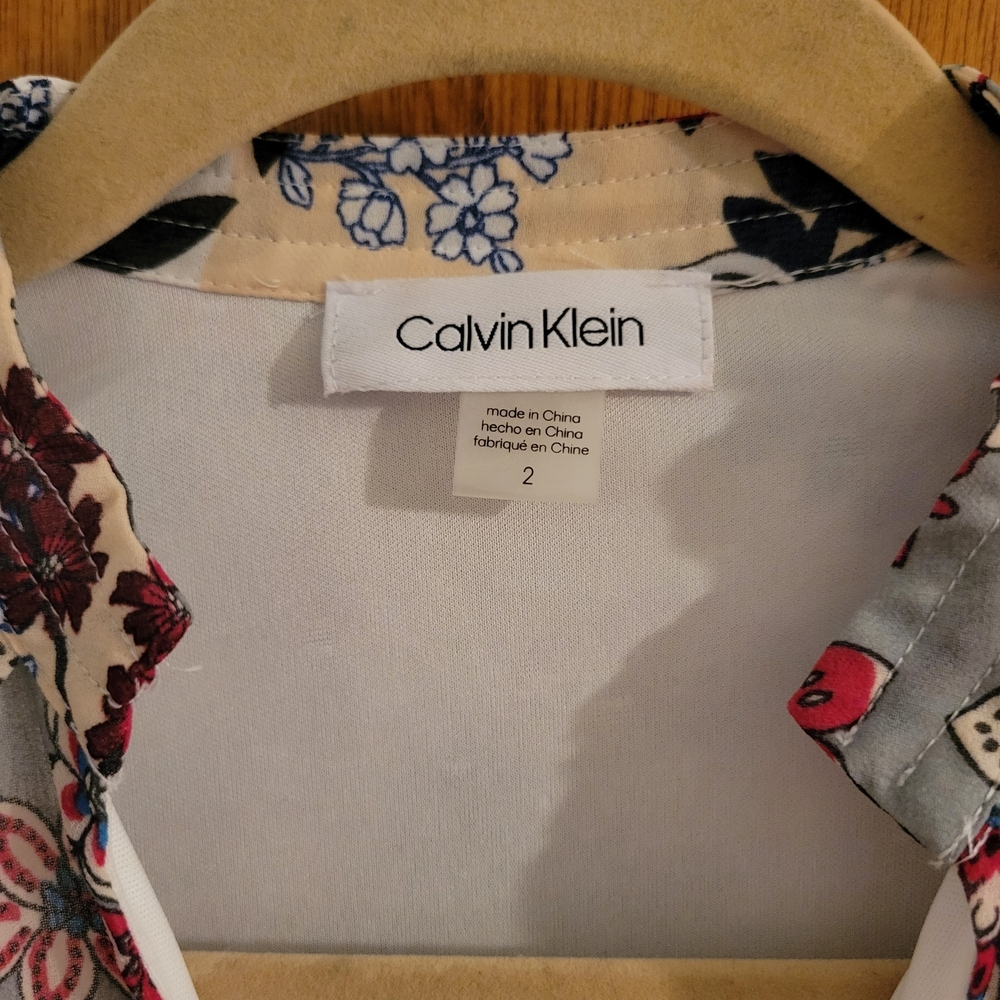 Calvin Klein Patchwork Boho Floral V-Neck Dress 2 Fall Teacher Fit Flare - Picture 3 of 6